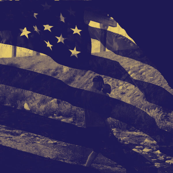 Black and sepia photo of the U.S. flag
