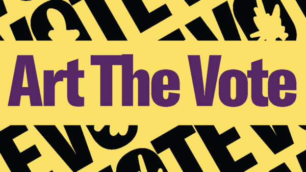 art the vote text over yellow background with the word vote repeating