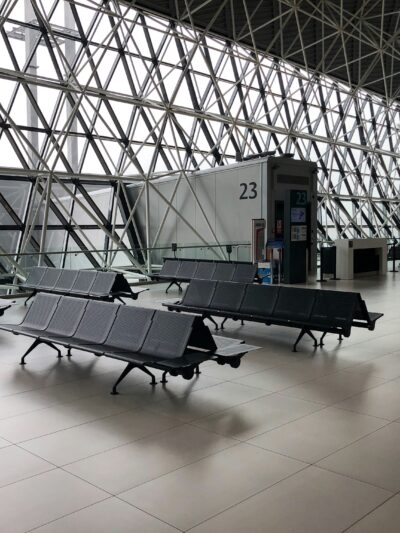 Photo of empty waiting area near an airport terminal