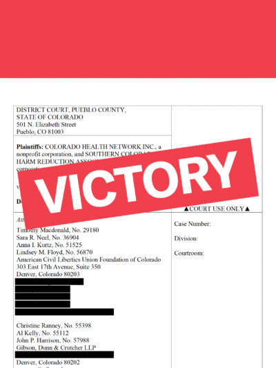 Pueblo syringe motion for temporary restraining order with victory header over the text