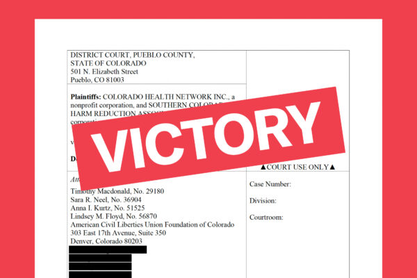 Pueblo syringe motion for temporary restraining order with victory header over the text