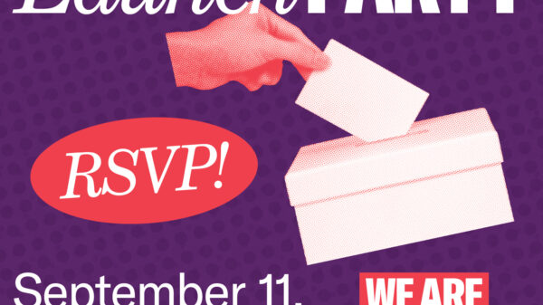 Launch party RSVP September 11, 5:30 - 7 p.m. text with image of ballot being inserted into a box, and We are the Vote logo