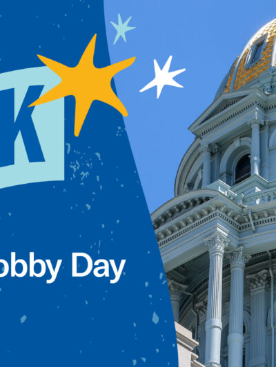 Join us for PEAK Civil Rights Lobby Day February 25, 2025 text next to photo of the Colorado State Capitol
