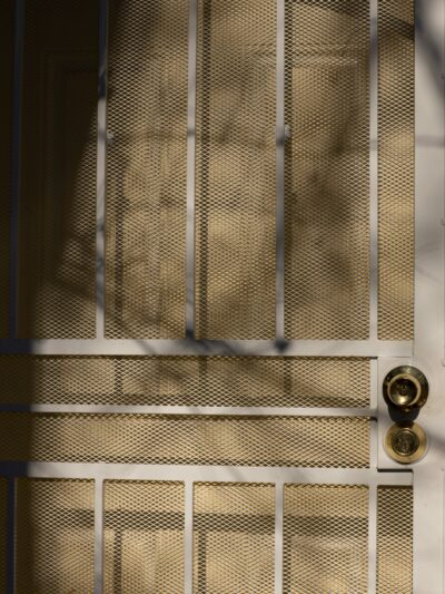 brown door with white screen