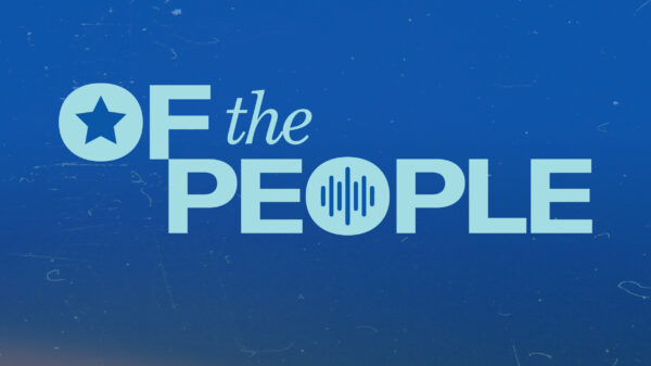 Of the People text over blue background