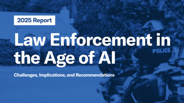 Report banner image that reads, 2025 Report, Law Enforcement in the Age of AI, challenges, implications, and recommendations