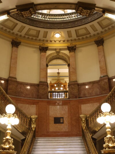 Photo of the Colorado state Capitol rotunda staircase