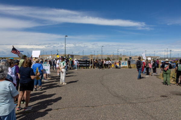 Photo of protesters outside of Hudson Correctional Facility