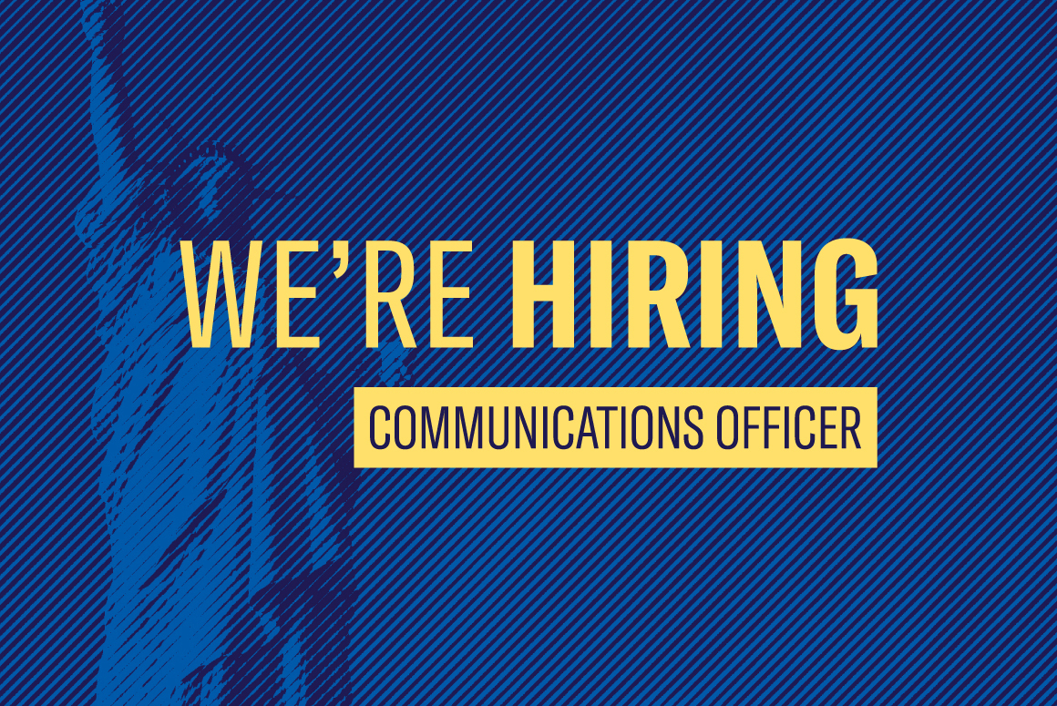 we're hiring communications officer text over image of the statue of liberty