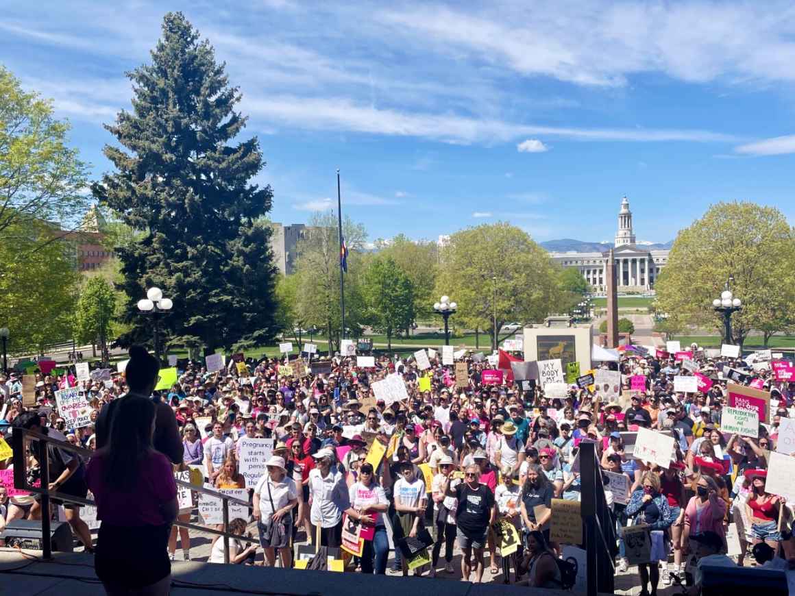 Photo of crowd at bans off our bodies rally at the Colorado State Capitol