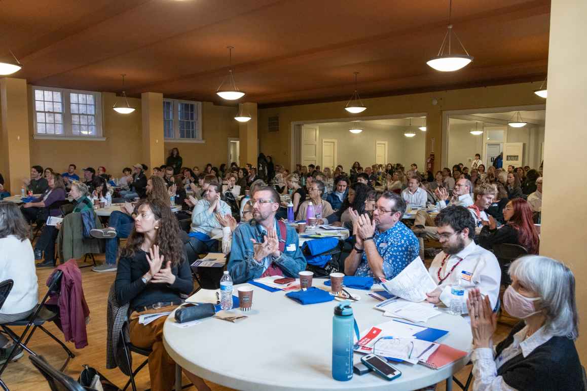 PEAK Civil Rights Lobby Day attendees listen to a speaker on February 25, 2025. 
