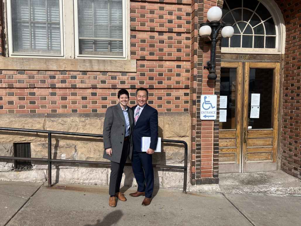 Annie Kurtz, ACLU of Colorado Senior Staff Attorney, ACLU Cooperating Counsel (left to right) outside Teller Combined Court building