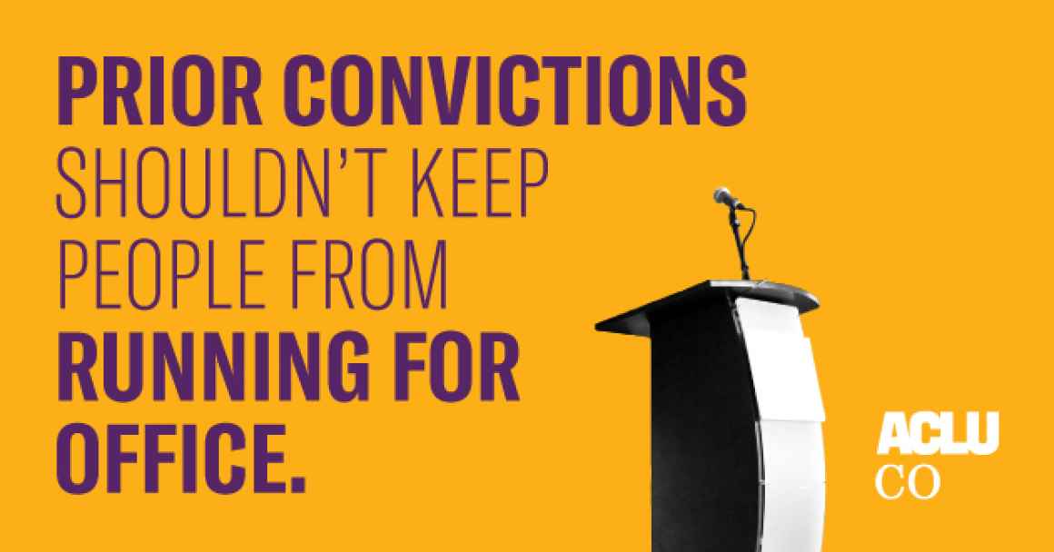 A picture of a podium with text that reads "prior convictions shouldn't keep people from running from office"