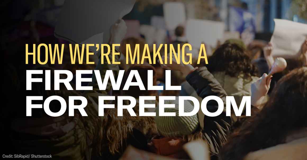 How we're all making a firewall for freedom text over photo of protesters