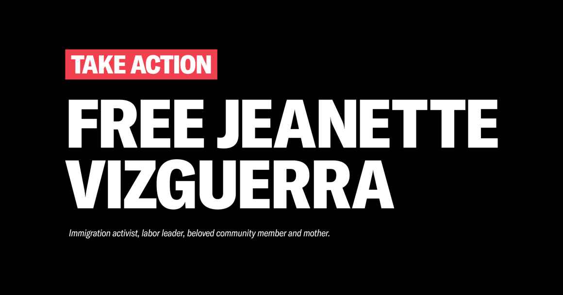 Take action, Free Jeanette Vizguerra text over black background