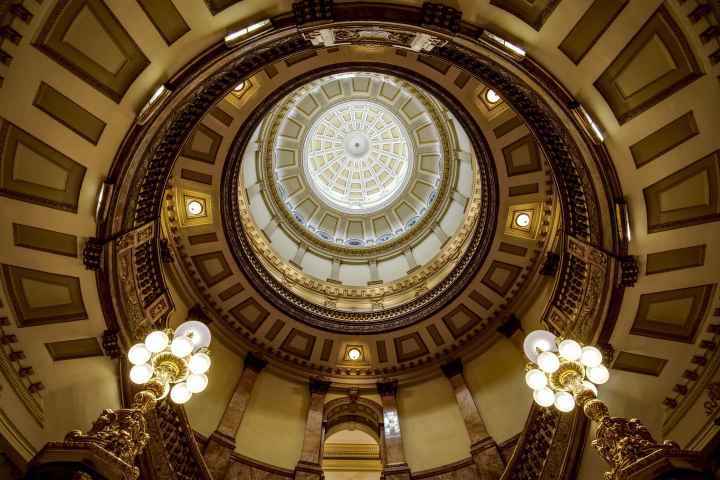 Photo of Colorado State Capitol's rotunda interior looking up at the dome