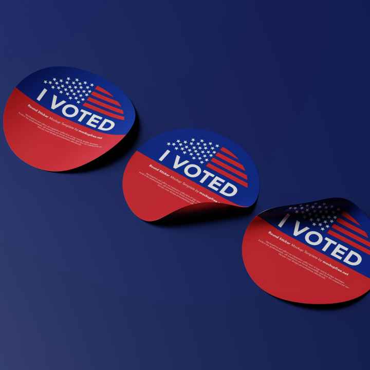 red and blue I voted stickers on blue background