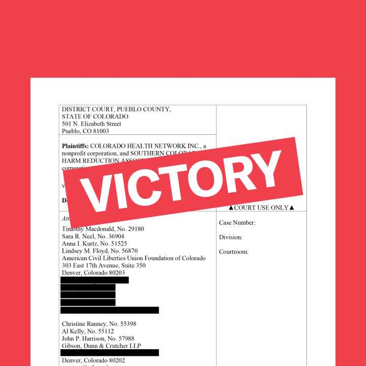 Pueblo syringe motion for temporary restraining order with victory header over the text